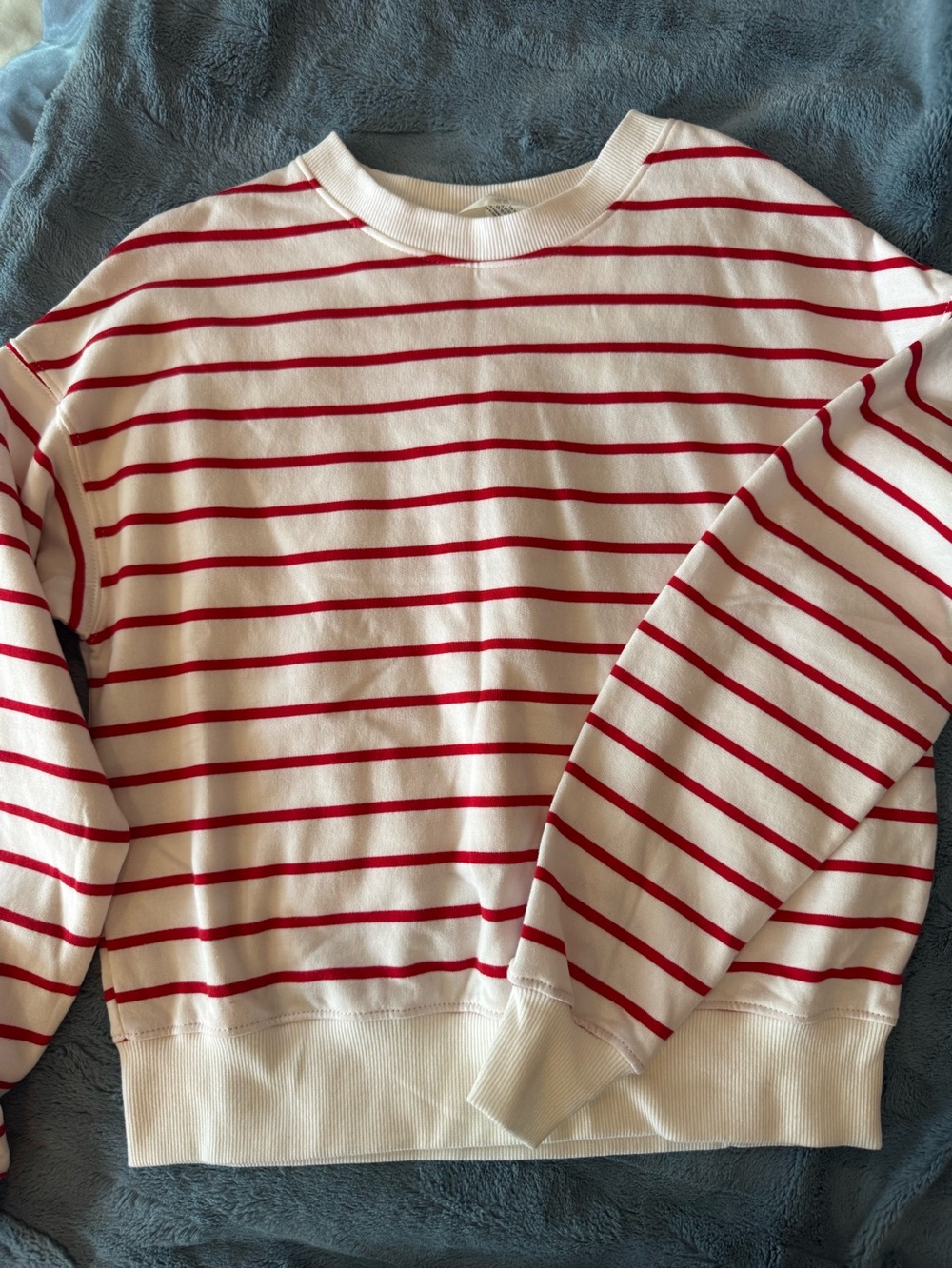 H&M White Crewneck Sweatshirt with Red Stripes